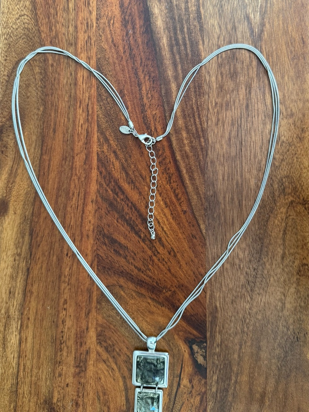 Lia Sophia Retired "Flux" Double Square Pendant Necklace Silver Green Geometric